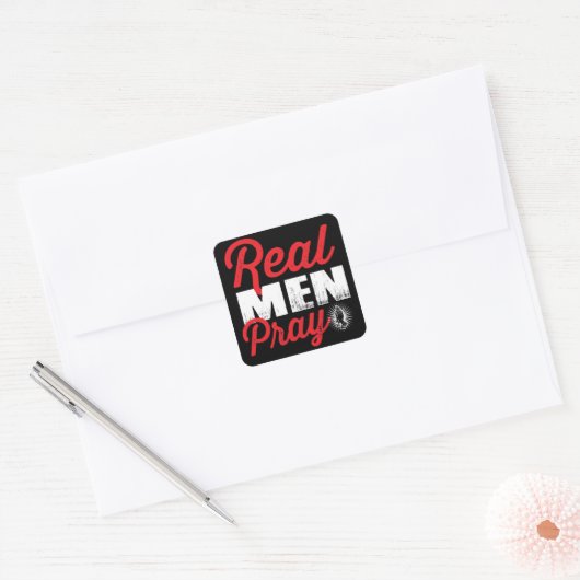 Echte Mannen Pray Vierkante Sticker (Envelop)