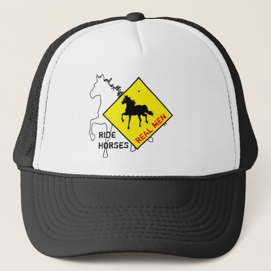 Echte Mannen Rijden op Paarden & Black Horse Party Trucker Pet (Voorkant)
