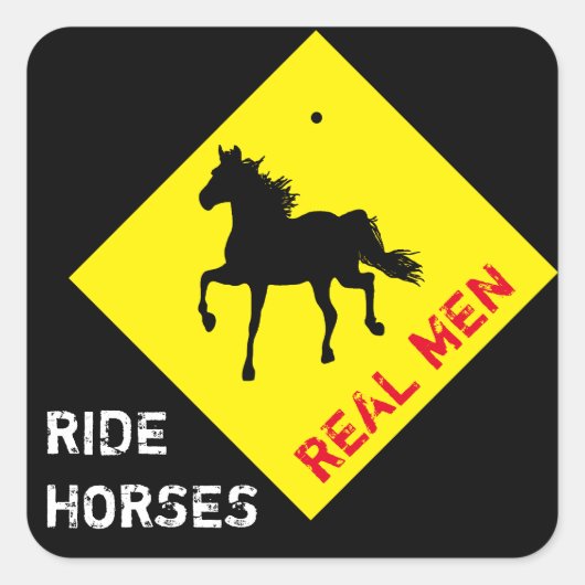 Echte mannen rijden op paarden & Black Horse Party Vierkante Sticker (Voorkant)