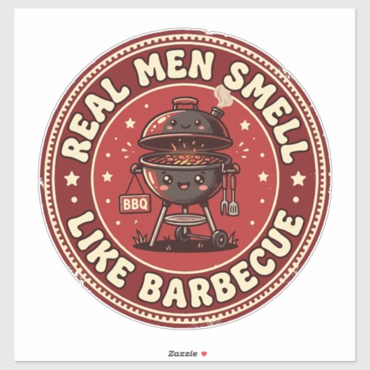 Echte Mannen Ruiken Naar Barbecue | Retro Grill Sticker (Vel)