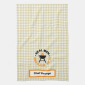 Echte Mannen spelen met Fire Barbecue Grill Theedoek (Verticaal)