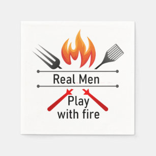 Echte Mannen spelen met Fire Fun BBQ Quote Servet