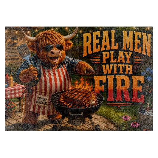 Echte Mannen Spelen met Vuur Snijplank (Voorkant)