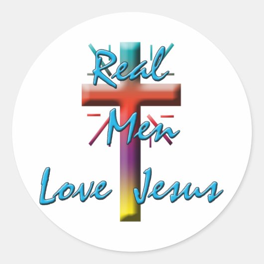 ECHTE MANNEN VERLIEZEN JESUS RONDE STICKER (Voorkant)