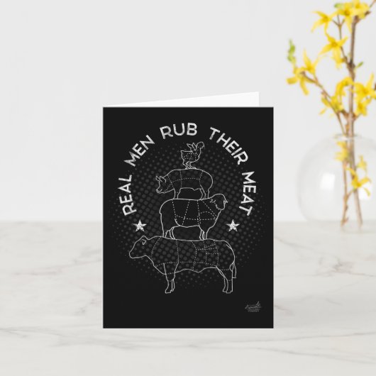 Echte Mannen Wrijven Hun Vlees BBQ Roker Master Kaart (Gele Bloem)