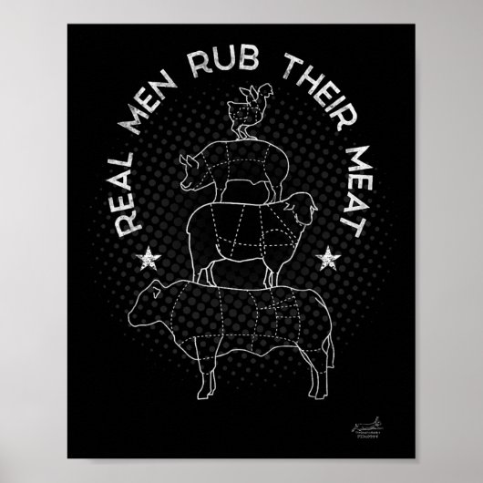 Echte Mannen Wrijven Hun Vlees Bbq Rookoven Meeste Poster (Voorkant)
