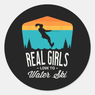 Echte meisjes houden van waterskiën water skiër gr ronde sticker