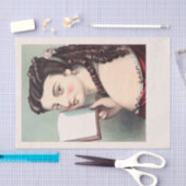 Echte (niet AI)  Victoriaans vrouw met boek Tissuepapier (Craft)