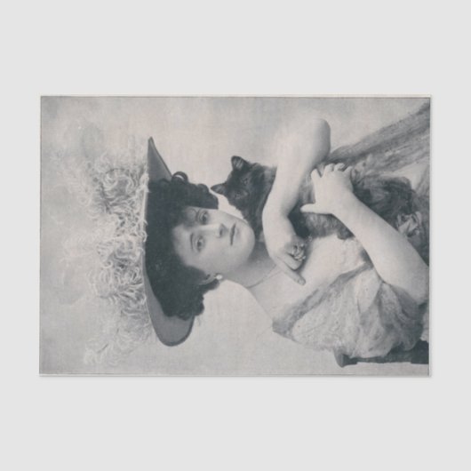 Echte (niet AI)  Victoriaans vrouw met kat Tissuepapier (Voorkant)