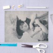 Echte (niet AI)  Victoriaans vrouw met kat Tissuepapier (Craft)