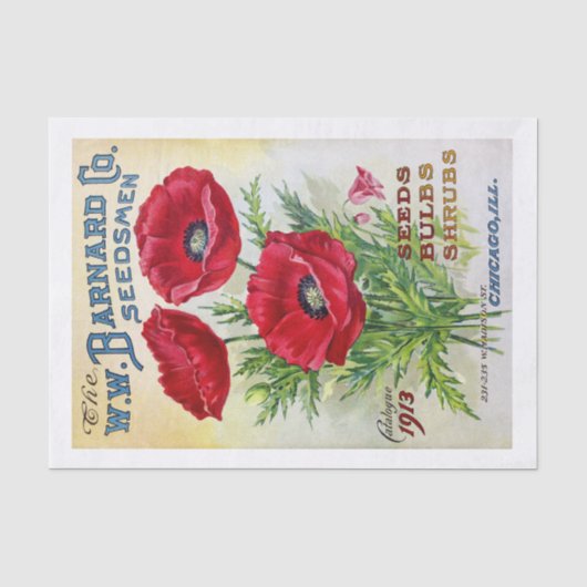 Echte (niet AI) zaadcatalogus Red Poppies Tissuepapier (Voorkant)