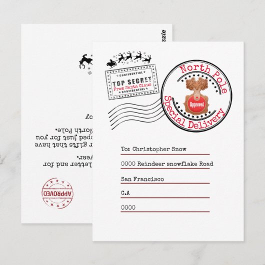 Echte Noordpool retourzending van Santa naar kinde Briefkaart (Voorkant / Achterkant)