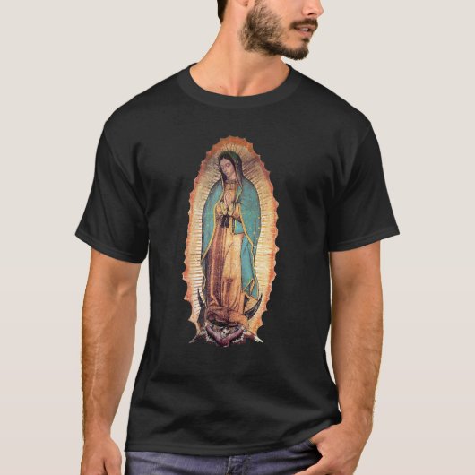 Echte onze dame van Guadalupe Maagd Mary katholiek T-shirt (Voorkant)