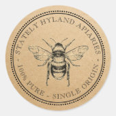 Echte oorsprong Jouw naam hier Kraft Honey Jar Lab Ronde Sticker (Voorkant)