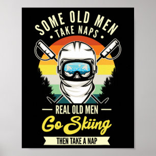Echte oude Mannen gaan skiën Funny Ski Lovers Retr Poster