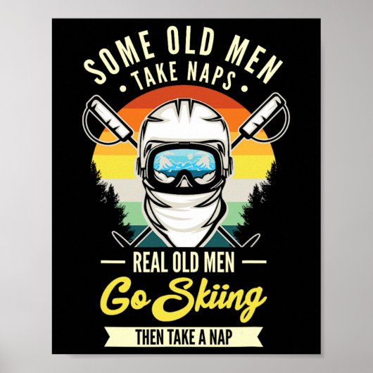 Echte oude Mannen gaan skiën Funny Ski Lovers Retr Poster (Voorkant)