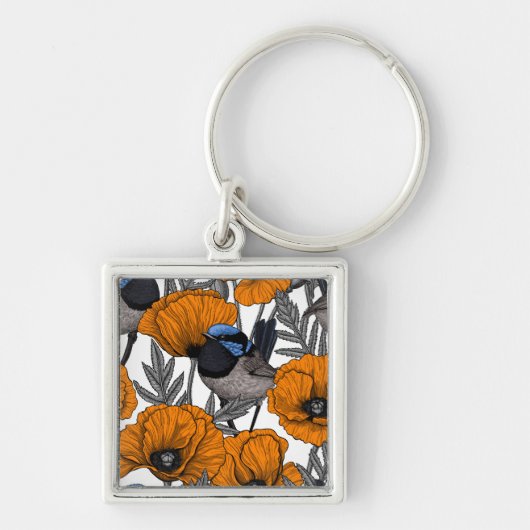 Echte prieelvogels en oranje klaprozen 2 sleutelhanger (Voorkant)