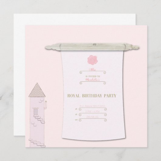 Echte Prinses Scroll uitnodiging Roze (Voorkant / Achterkant)