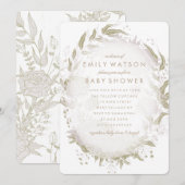 Echte Romance Folie Floral Lijst Baby shower Kaart (Voorkant / Achterkant)