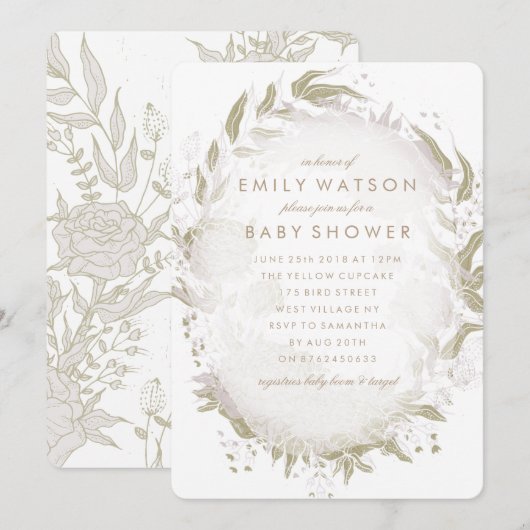 Echte Romance Folie Floral Lijst Baby shower Kaart (Voorkant / Achterkant)