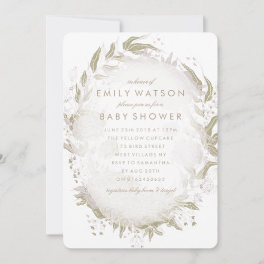 Echte Romance Folie Floral Lijst Baby shower Kaart (Voorkant)