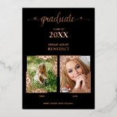 Echte Roos Gold Romantic, dan Afstuderen nu 2 foto Folie Uitnodiging (Voorkant)