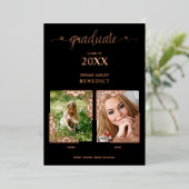 Echte Roos Gold Romantic, dan Afstuderen nu 2 foto Folie Uitnodiging (Staand Voorkant)