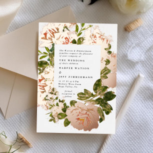 Echte roze goud en elegante waterverf bruiloft folie uitnodiging