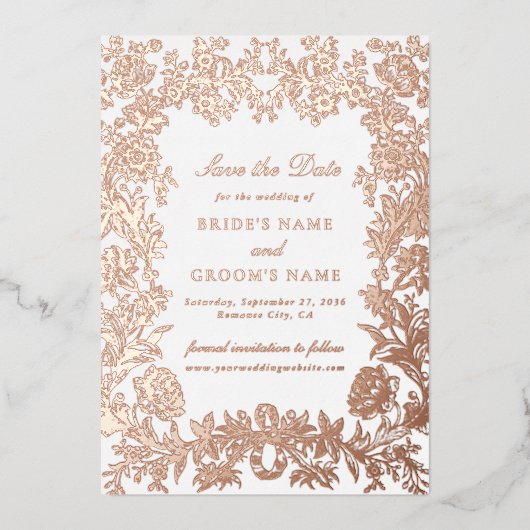 Echte roze gouden bloem bruiloft 'Save the Date'-k Folie Uitnodiging (Voorkant)