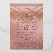 ECHTE ROZENGOUDEN FOLIE All-in-1 Trouw QR Code Gla Folie Uitnodiging (Voorkant)