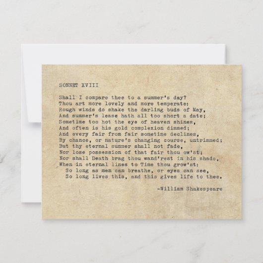 Echte schrijfmachine Shakespeare Sonnet 18 (XVIII) Kaart (Achterkant)