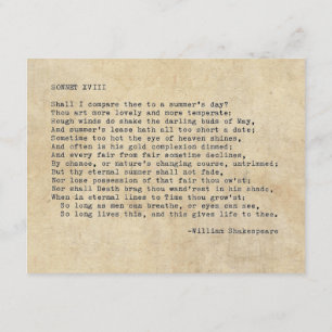 Echte schrijfmachine Shakespeare Sonnet 18 (XVIII) Kaart