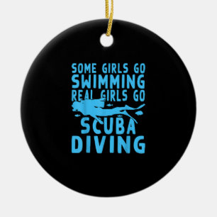Echte scuba-duikende meisjes Sommige zwemmen Keramisch Ornament