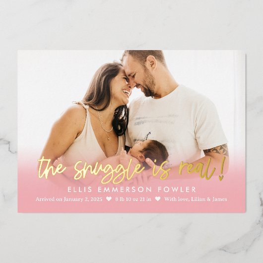 Echte 'Single Folie' Fun Baby Birth kondiging Folie Feestdagenkaart (Voorkant)