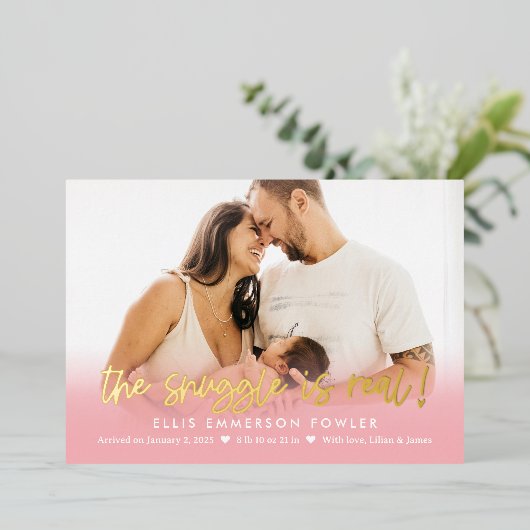 Echte 'Single Folie' Fun Baby Birth kondiging Folie Feestdagenkaart (Staand Voorkant)