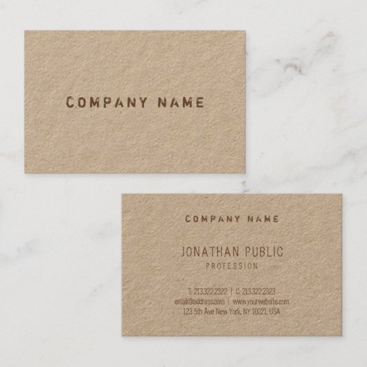 Echte Sjabloon van echt Kraft-papier met verfijnde Visitekaartje (Voorkant / Achterkant)