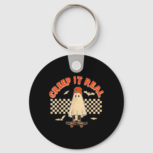 Echte Skateboardende Geest Retro Halloween Kostuum Sleutelhanger (Voorkant)
