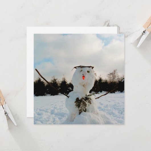 Echte sneeuwman foto  kaart (Voorkant / Achterkant in situ)