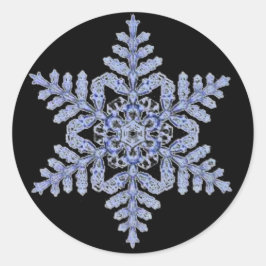 Echte sneeuwvlok op zwart ronde sticker