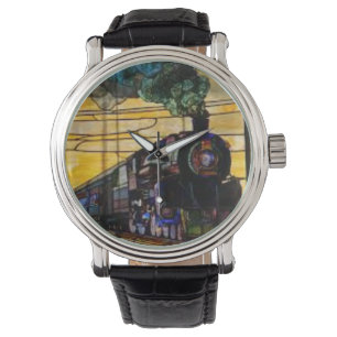 Echte stoomtreinmotor op vitrohorloge horloge