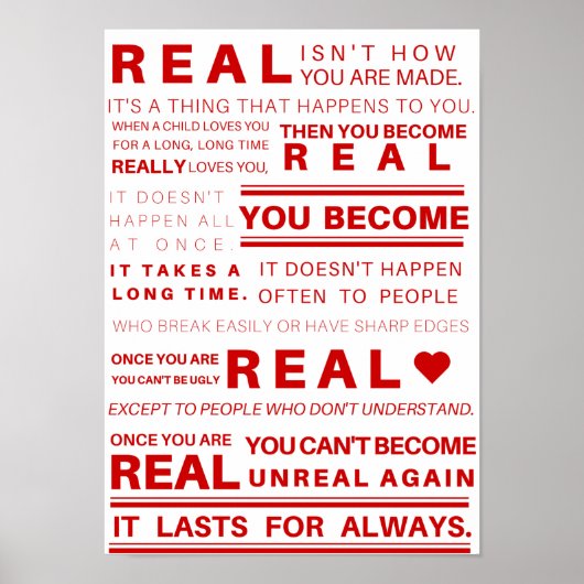 Echte Velveteen Rabbit Quote Poster (rood) (Voorkant)