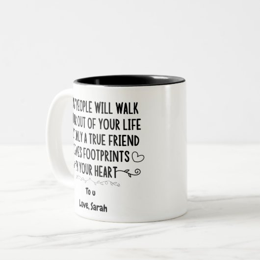 echte vriend verlaat voetafdrukken in je hart tweekleurige koffiemok (Voorkant links)
