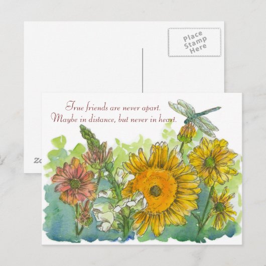 Echte vrienden zijn nooit uit elkaar gedicht Zonne Briefkaart (Voorkant / Achterkant)