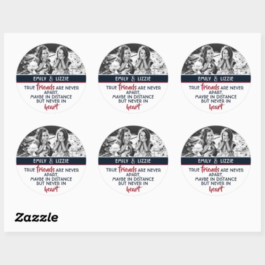 Echte vrienden zijn nooit uit elkaar met afbeeldin ronde sticker (Vel)