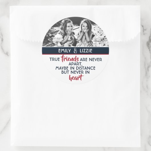 Echte vrienden zijn nooit uit elkaar met afbeeldin ronde sticker (Tas)