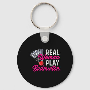 Echte vrouw speelt badminton badminton speler shut sleutelhanger