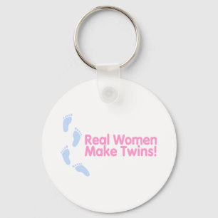 Echte vrouwen maken tweeling (roze blauwe voetafdr sleutelhanger