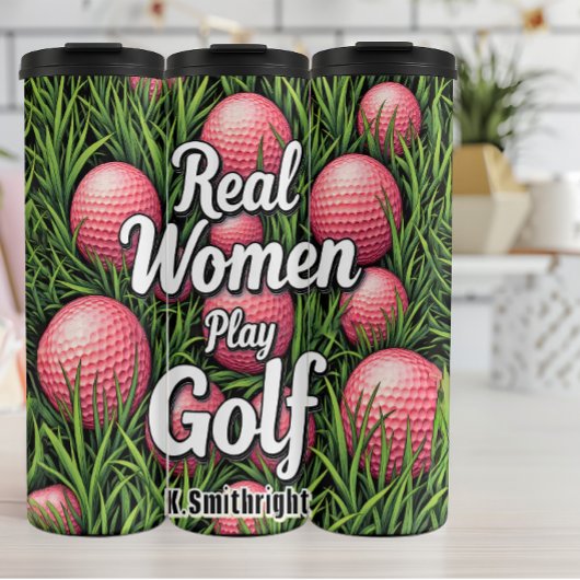 Echte vrouwen spelen golf grafisch thermosbeker