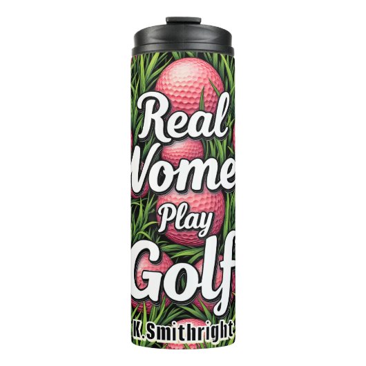 Echte vrouwen spelen golf grafisch thermosbeker (Voorkant)
