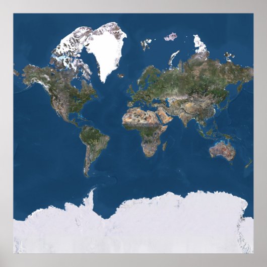 Echte wereldkaart van kleurensatelliet poster (Voorkant)